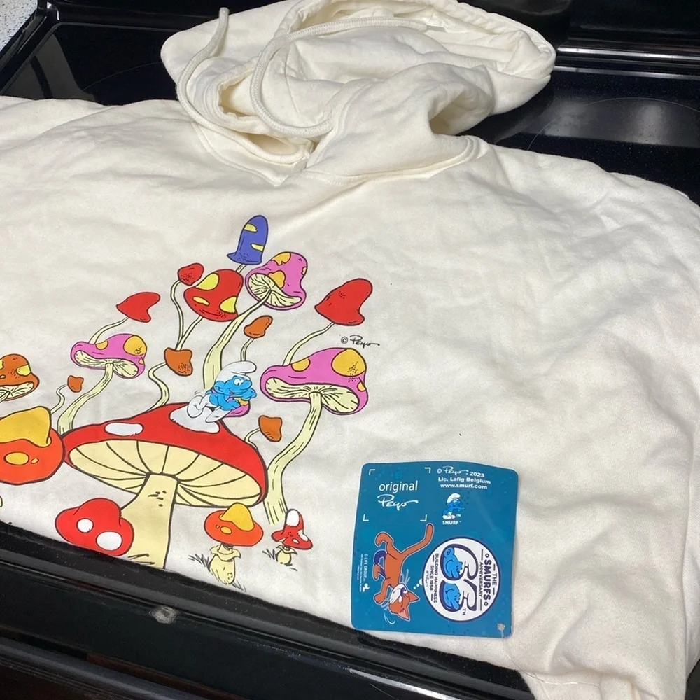 The Smurfs 65th Anniversary Mushroom Pullover Hoodie White XXXL